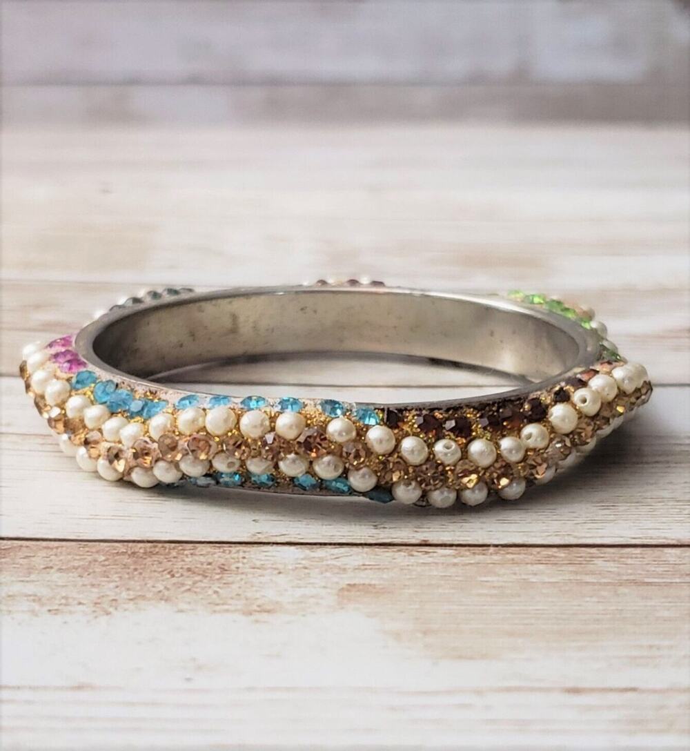 Vintage Bracelet / Bangle Fancy Multi Colored Bangle with Faux Pearls